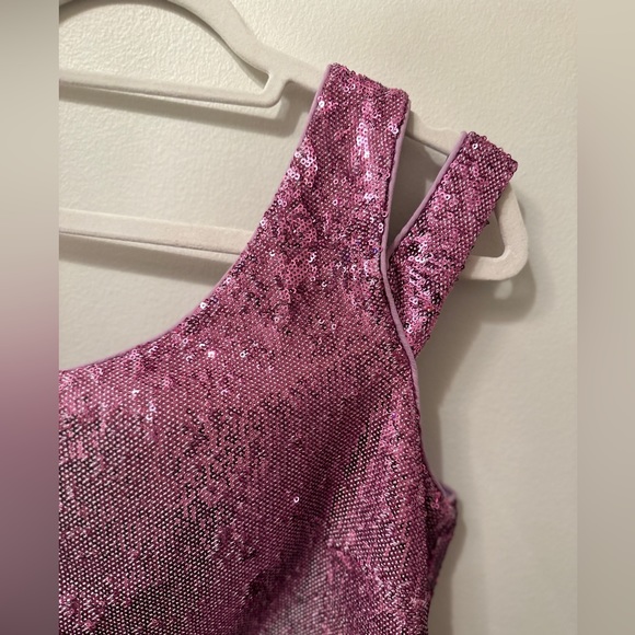 Pinkish Purple Sequin LIKELY one shoulder dress: SIZE 6 - Picture 3 of 6
